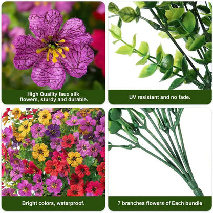 9-Color Artificial Flower (6/12pcs/set), UV Resistant Colorful Fake Flower