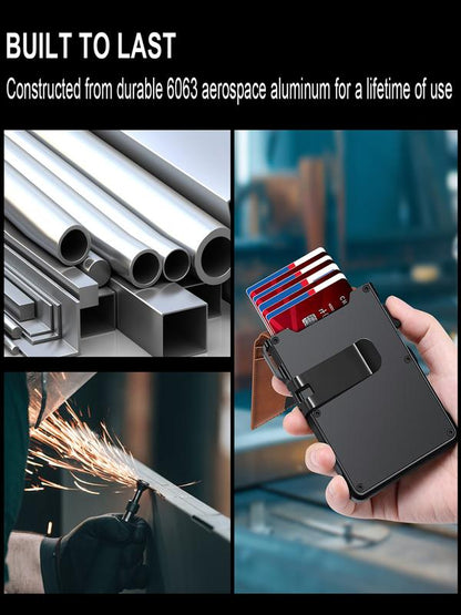 💼🔒Premium Aluminum RFID Blocking Minimalist Wallet for Men — Pop-Up Card Access, Money Clip & ID Window