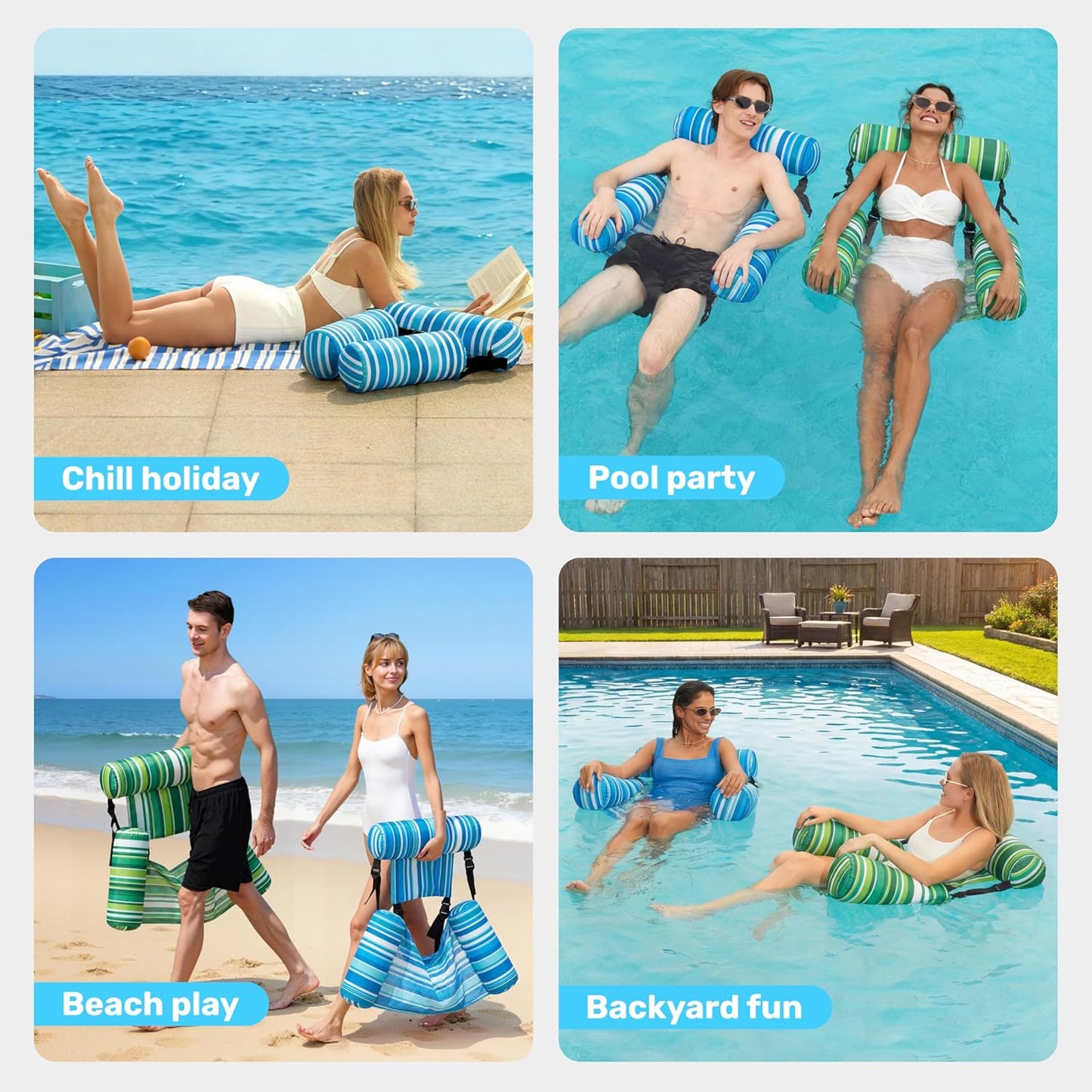 2-Pack 40%OFF, Inflatable Pool Chairs - Premium Fabric & Cool Mesh 🌊☀️