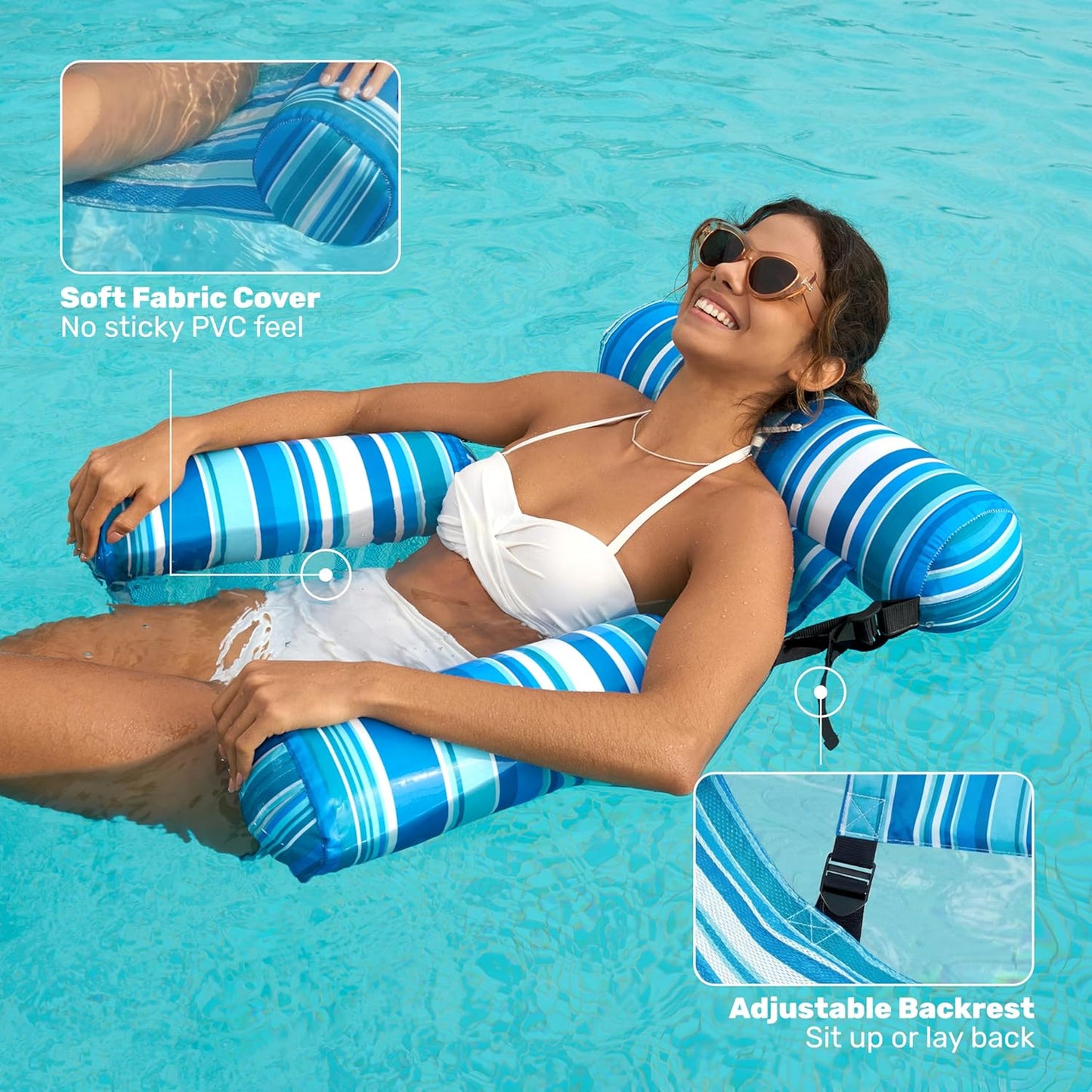 2-Pack 40%OFF, Inflatable Pool Chairs - Premium Fabric & Cool Mesh 🌊☀️