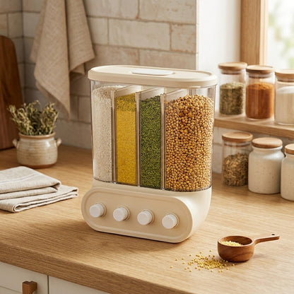 Wall-Mounted 4-Compartment Grain Dispenser